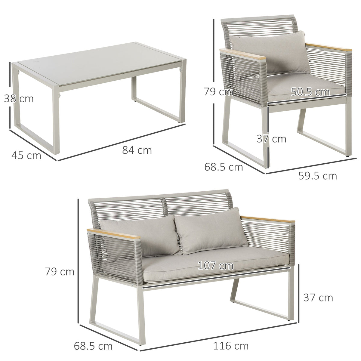 Outsunny 4 Pieces Rattan Garden Furniture Set - Grey