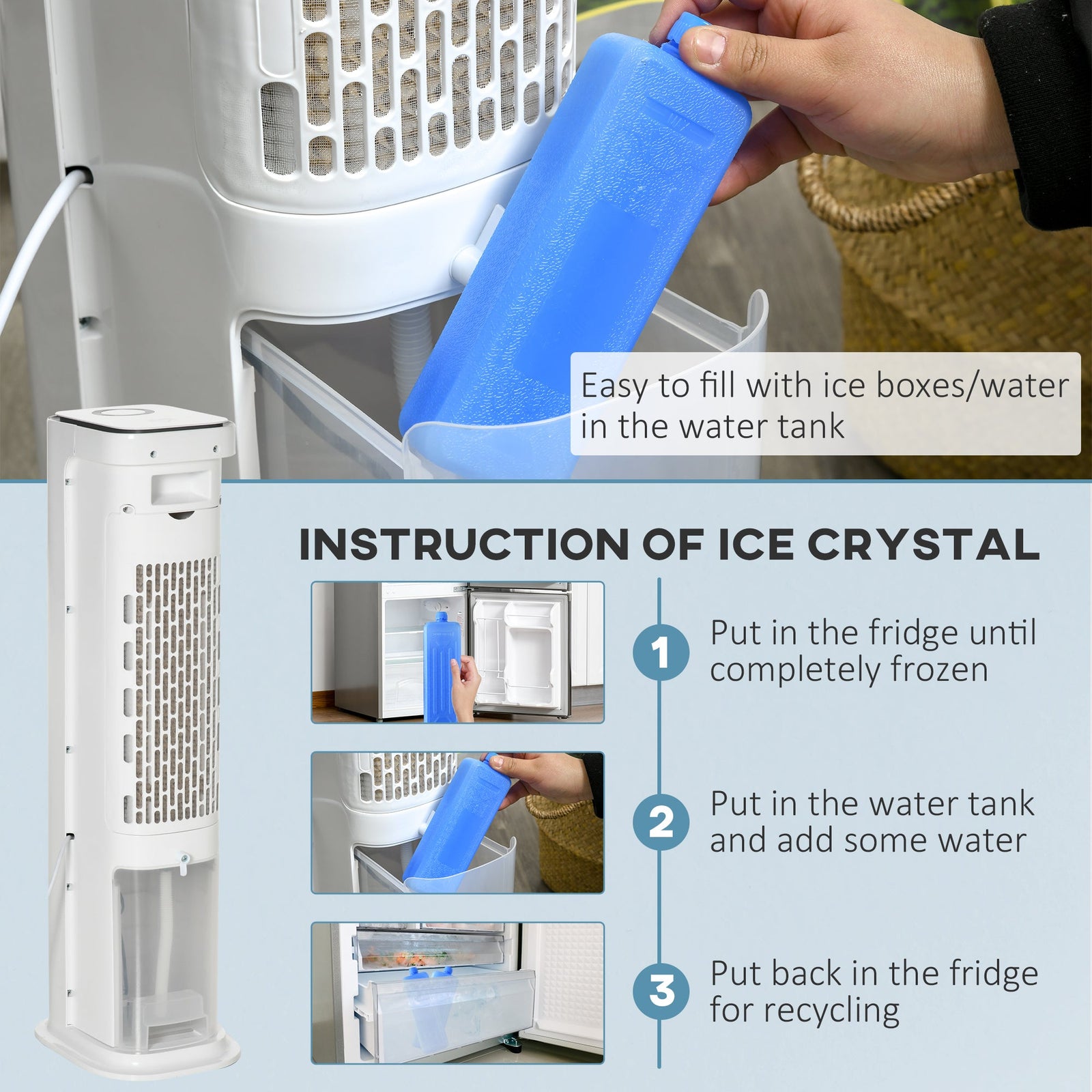 HOMCOM Evaporative Air Cooler, 5L Water Tank Oscillating Ice Cooling Fan with 3 Modes, 3 Speeds, Remote Control, Timer, and Oscillation, White