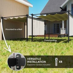 Outsunny 3 x 4m Metal Pergola with Retractable Roof and Roller Shade, Free Standing Gazebo Canopy Pergola Kit, UPF30+ Outdoor Sun Shelter, Beige