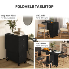 HOMCOM Multi-Storage Six-Person Drop Leaf Dining Table - Distressed Black