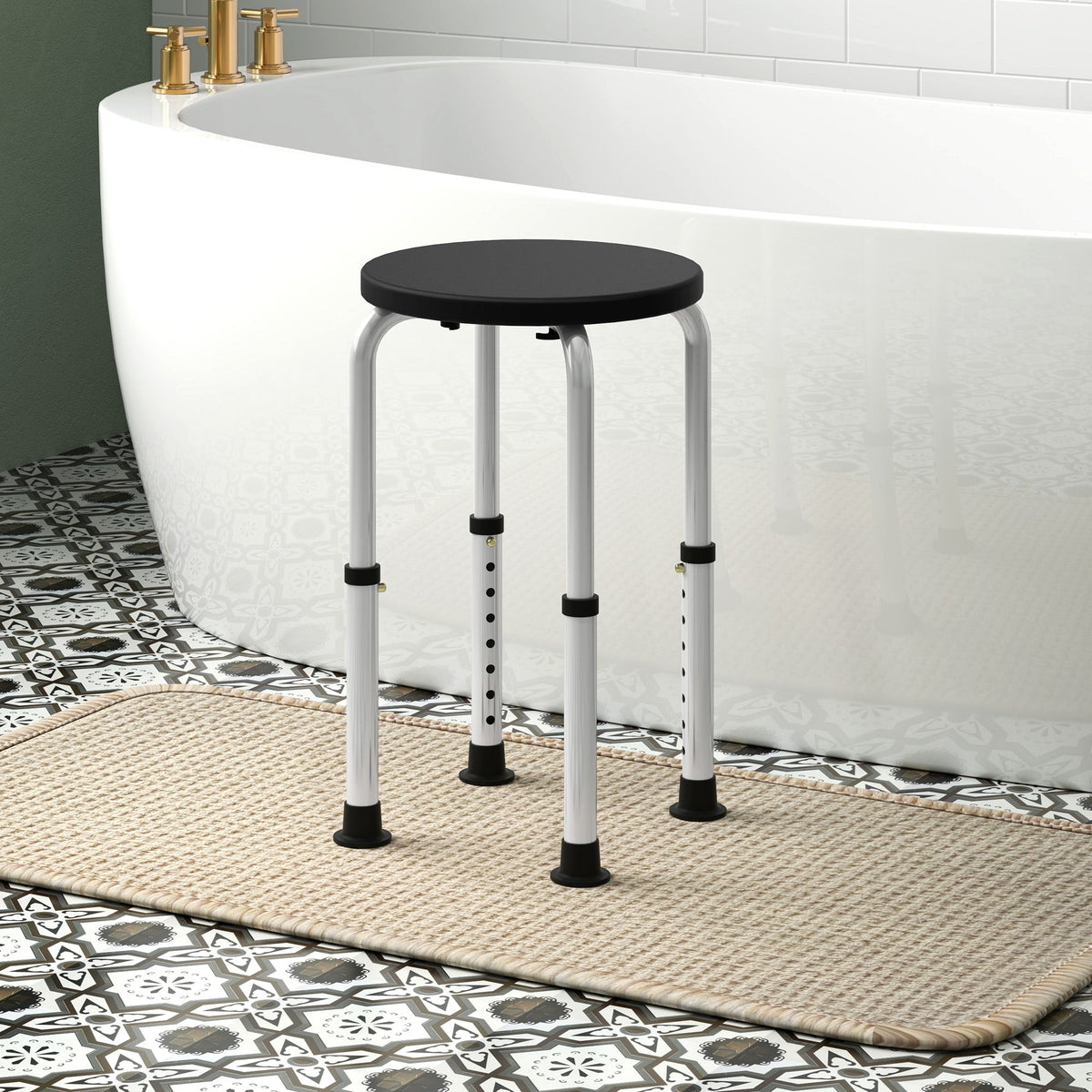 HOMCOM Shower Chair, Height Adjustable Aluminium Shower Stool with Non-Slip Feet for Disabled, Elderly, Black