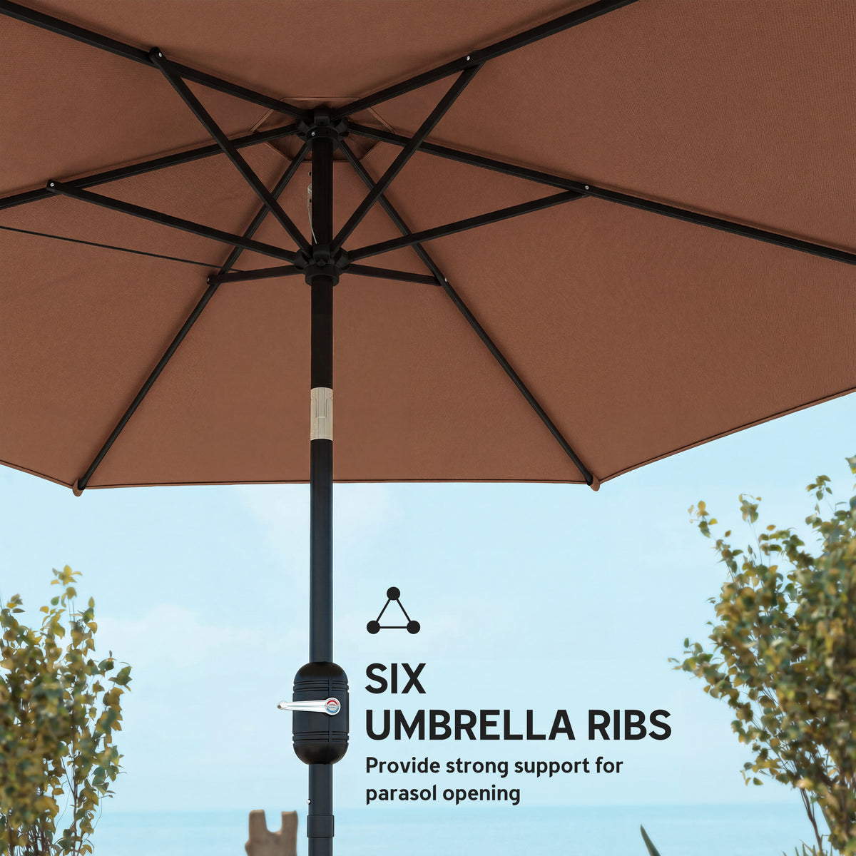 Outsunny 2.6 m Garden Parasol Umbrella with Aluminium Pole, Outdoor Patio Umbrella with Tilt and Crank, Vent, Coffee