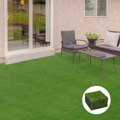 Outsunny 10-Piece Artificial Grass Set, Weatherproof Turf Tiles, 25mm Pile Height, Outdoor Carpet for Garden, Balcony & Patio, 30 x 30cm, Dark Green