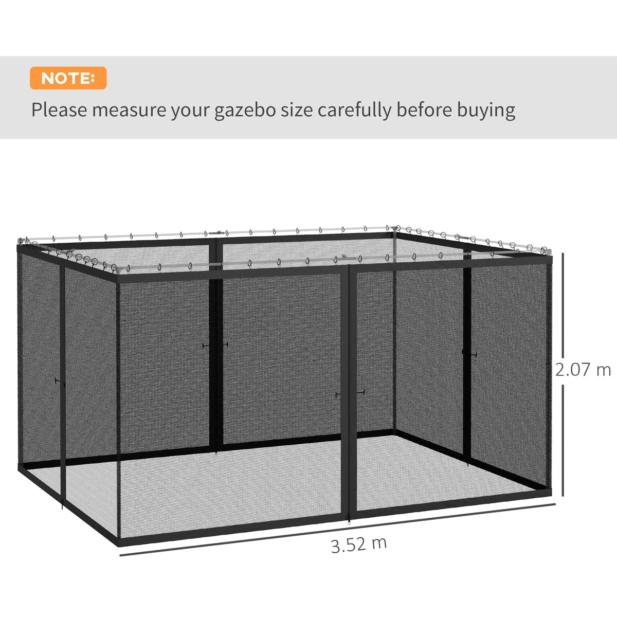 Outsunny 352 x 207cm Universal Replacement Mesh Sidewall Netting for Patio Gazebos and Canopy Tents, (Sidewall Only) Dark