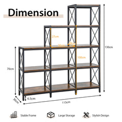 The bookcase showing height and width dimensions with arrows on a white background