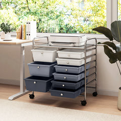9-Drawer Rolling Storage Cart Tools Scrapbook Paper Organizer-Grey