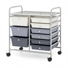 9-Drawer Rolling Storage Cart Tools Scrapbook Paper Organizer-Grey