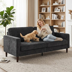 HOMCOM 3 Seater Sofa Button Tufted Upholstered Couch with Wood Legs for Living Room, Dark Grey