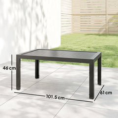 Outsunny Outdoor Side Table, Rectangular Patio Coffee Side Table with Steel Frame and Slat Tabletop for Garden, Balcony, Grey