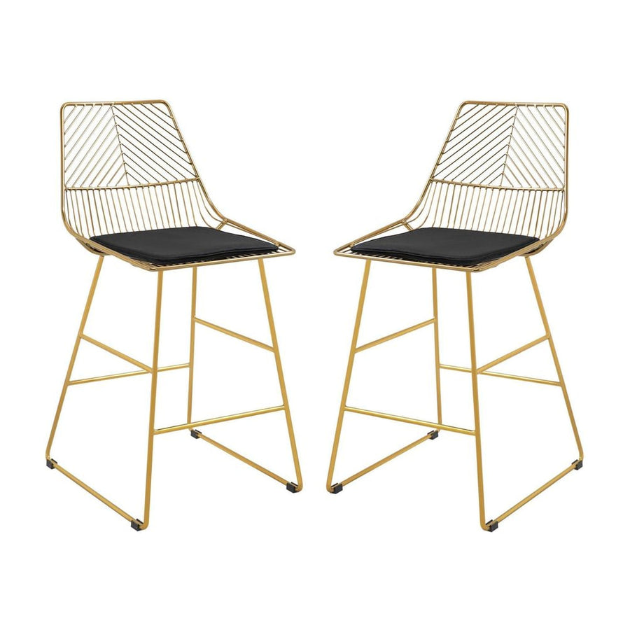 HOMCOM Set of 2 Bar Stools, Modern Counter Height Breakfast Bar Chairs with Wire Metal Frame for Kitchen, Dining Room, Gold