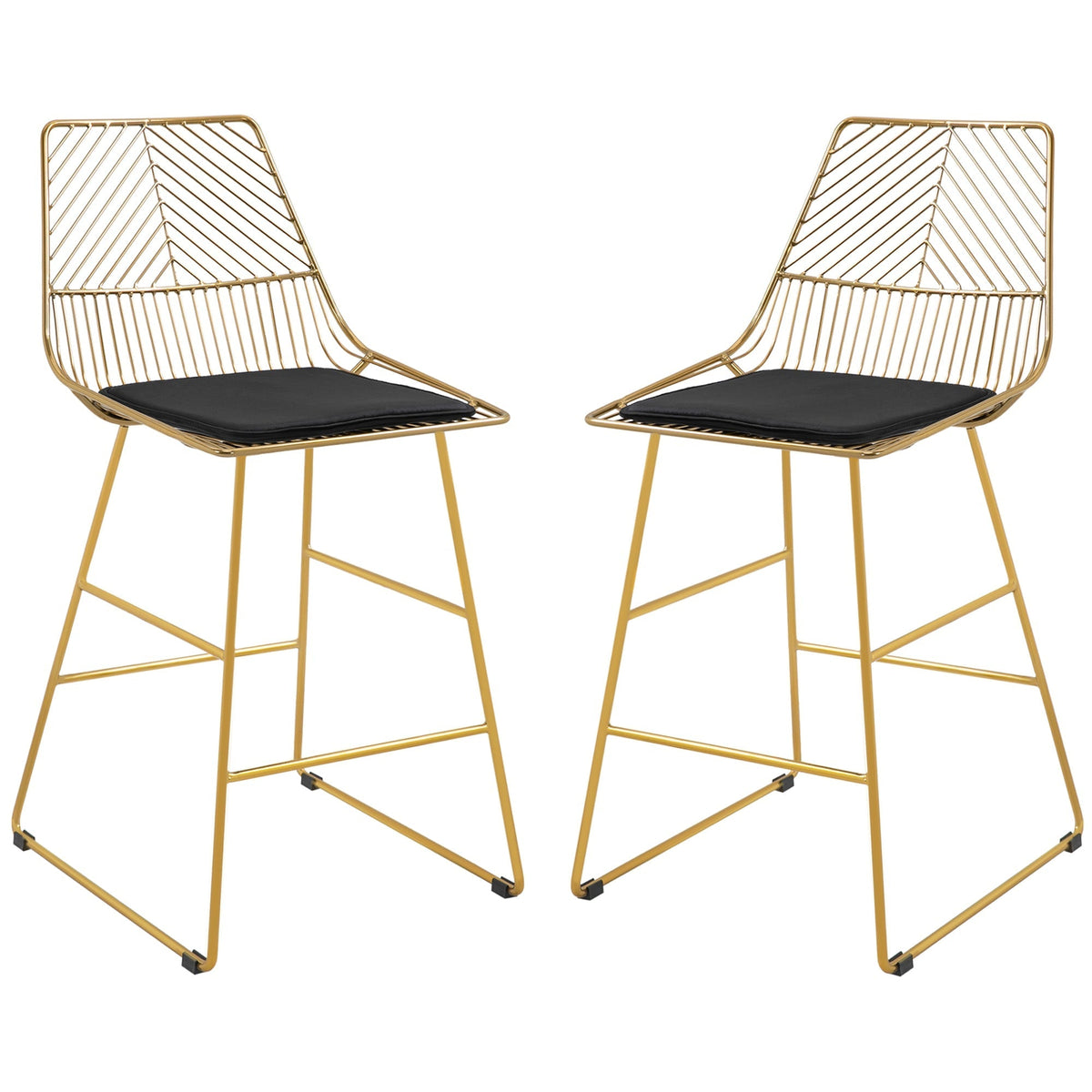 HOMCOM Set of 2 Bar Stools, Modern Counter Height Breakfast Bar Chairs with Wire Metal Frame for Kitchen, Dining Room, Gold