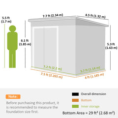 Outsunny 7.5 x 4.3ft Metal Garden Storage Shed, Waterproof Outdoor Shed with Triple Lockable Door, Gloves, Vents, Dark Grey