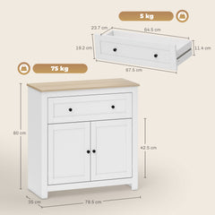 HOMCOM Sideboard Storage Cabinet, Morden Kitchen Cupboard with Adjustable Shelf, Drawer and Double Doors, Sideboard for Living Room, Dining Room, Hallway, White