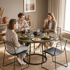 HOMCOM Dining Table Space Saving Kitchen Table Spliced Tabletop Conical Metal Base 120 cm Round Rustic Brown