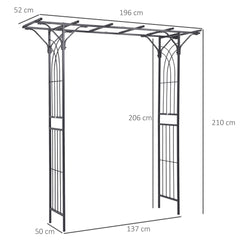 Outsunny 210cm Decorative Metal Garden Trellis Arch with Durable Steel Tubing & Elegant Scrollwork, Great for Weddings, Dark Gre
