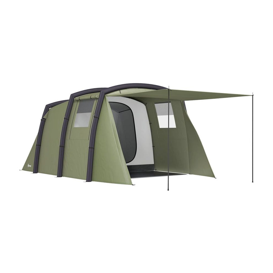 Outsunny Inflatable 3-4 Man Tunnel Tent w/ Air Pump, Living Area & Vestibule, Waterproof Family Camping Air Tent w/ Sewn In