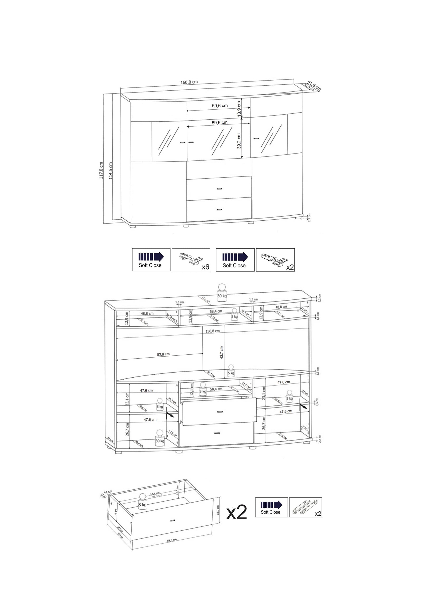 Dera 81 Sideboard Display Cabinet 160cm - product image 12