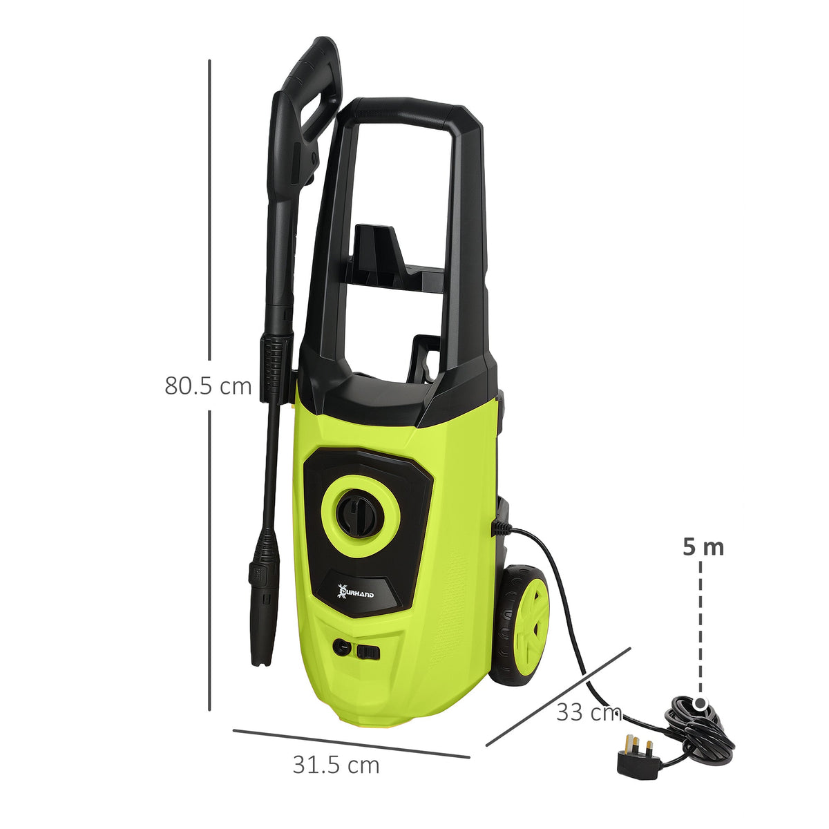 DURHAND 1800W High Pressure Washer, 150 Bar Pressure, 510 L/h Flow, High-Performance Portable Power Washer Jet Wash Cleaner with 6M Hose, Snow Foam Bottle for Garden, Car, Furniture, Green