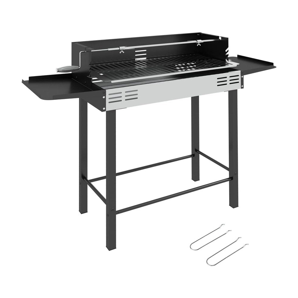 Outsunny BBQ Rotisserie Grill Roaster Charcoal Spit Roasting Machine for Chicken Turkey with 3-Level Grill Grate, Side