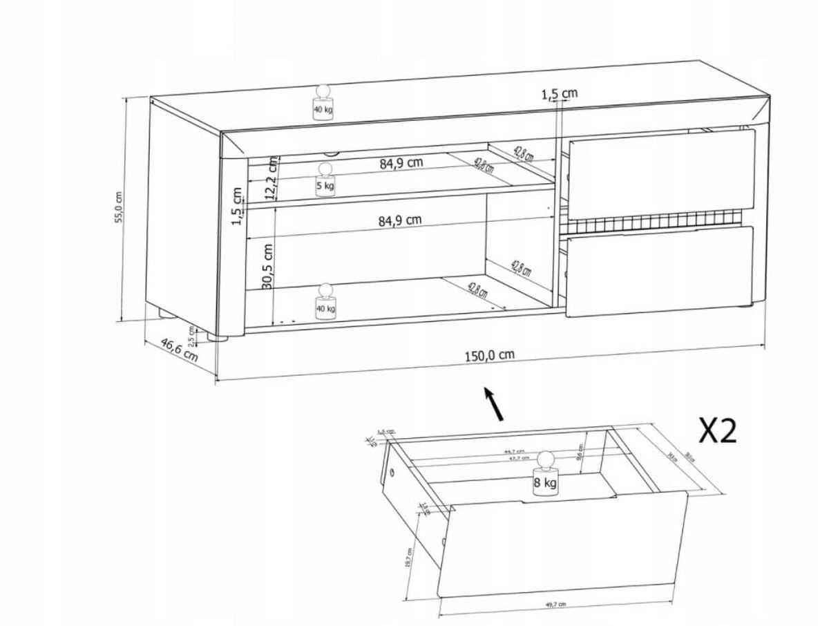 Mosaic 05 TV Cabinet with Drawers - product image 2