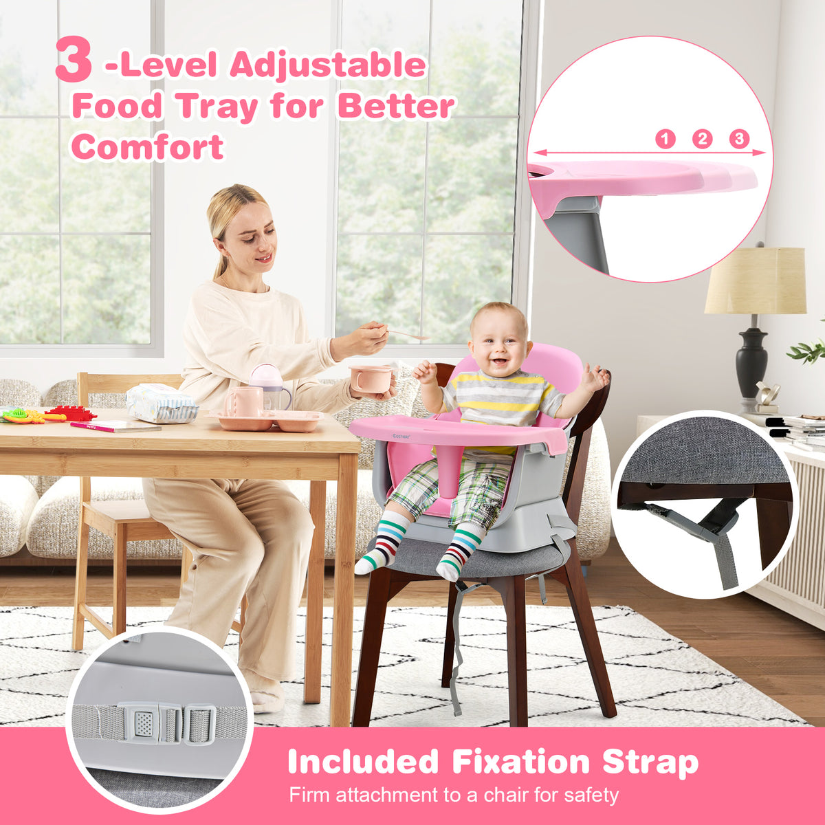 6-in-1 Baby High Chair in Pink