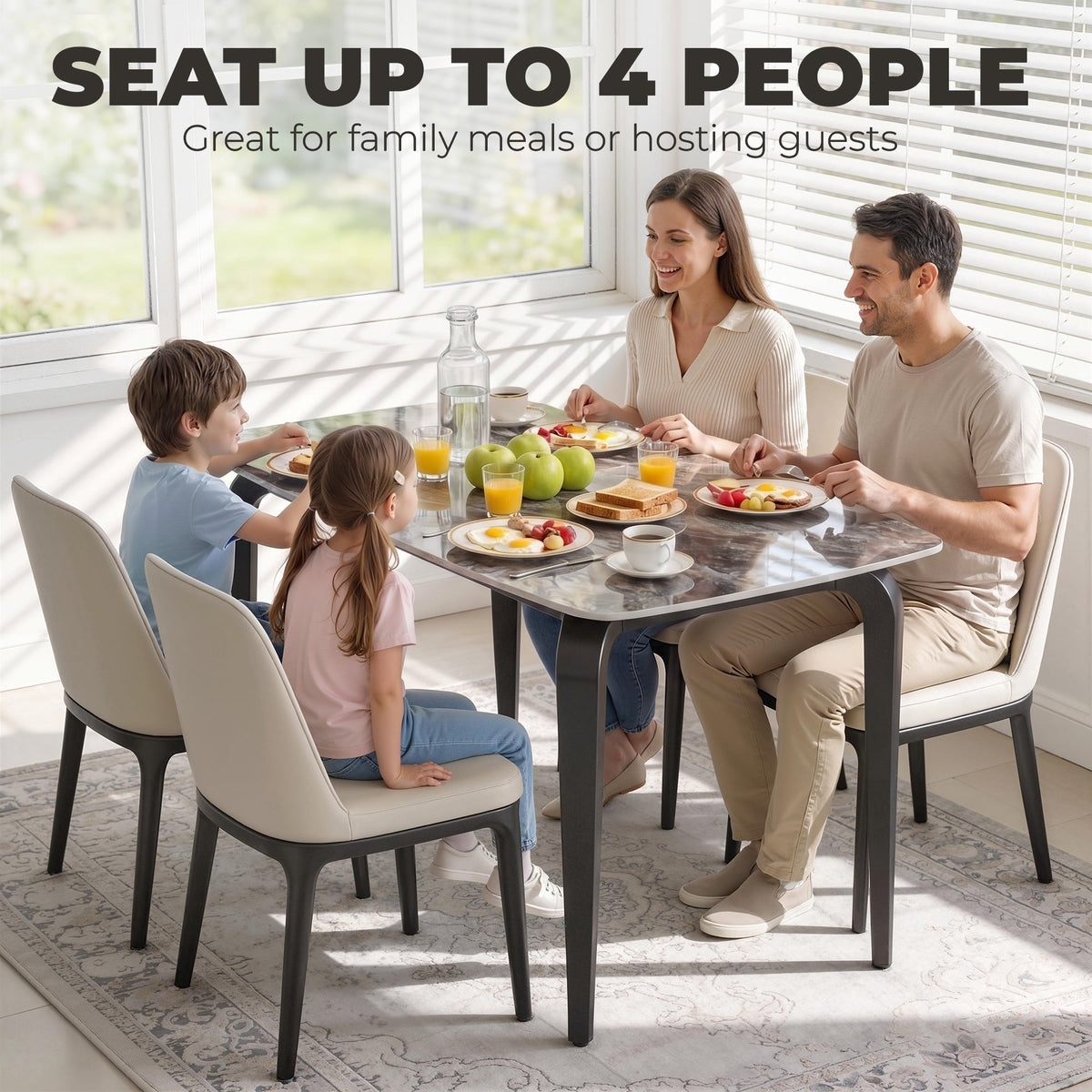 HOMCOM Dining Table for 4, Modern Kitchen Table with Sintered Stone Tabletop, Metal Legs, Brown