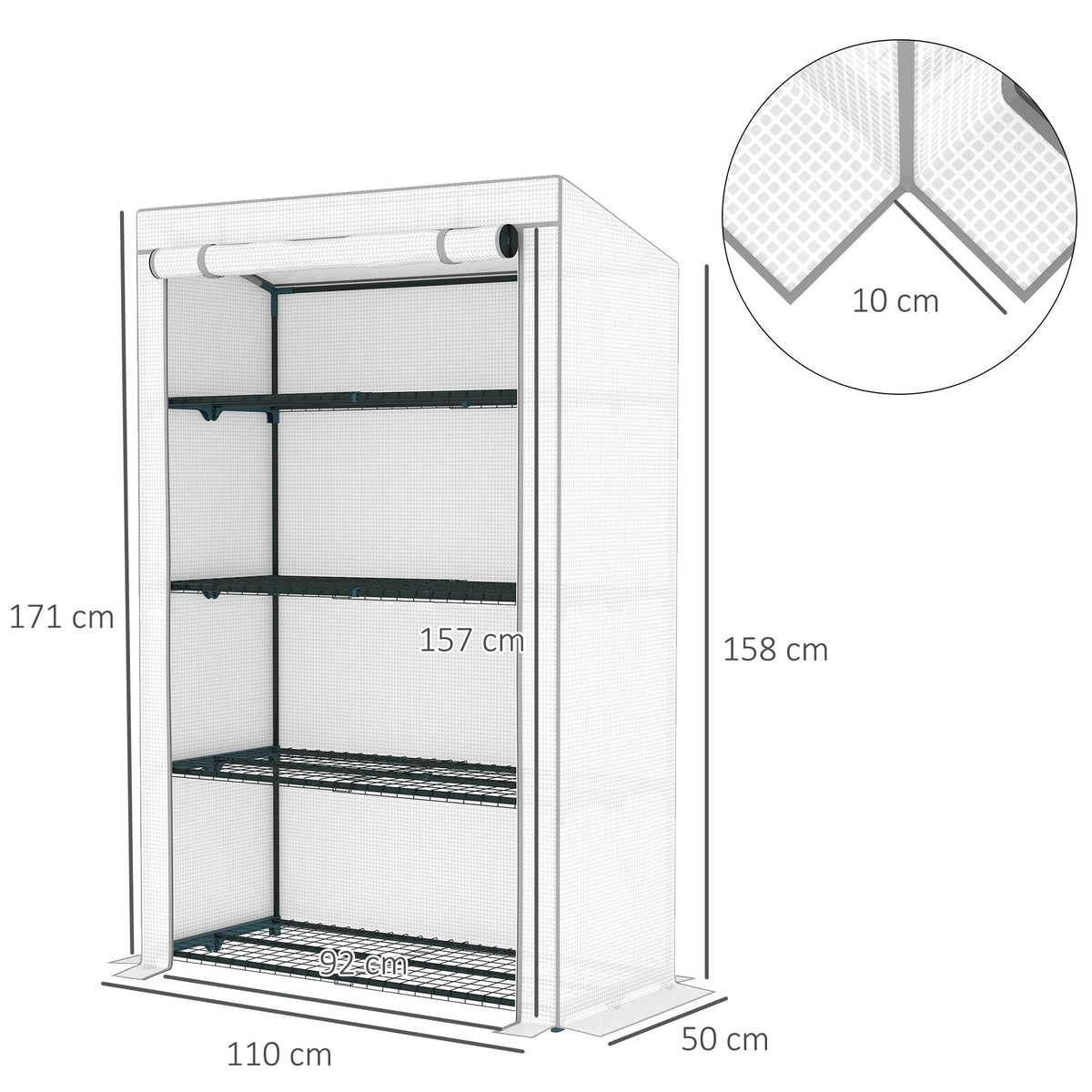 Outsunny Four-Tier Mini Greenhouse - Grey/White