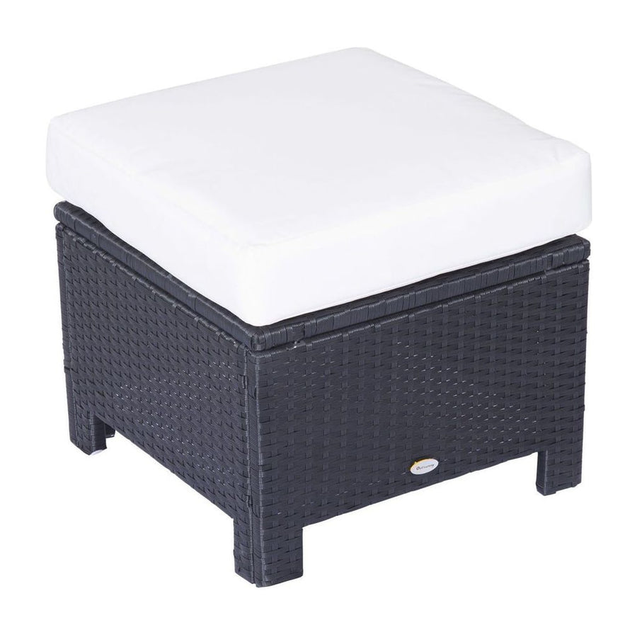 Outsunny Rattan Footstool Wicker Ottoman with Padded Seat Cushion Outdoor Patio Furniture for Garden Poolside Living Room, 50