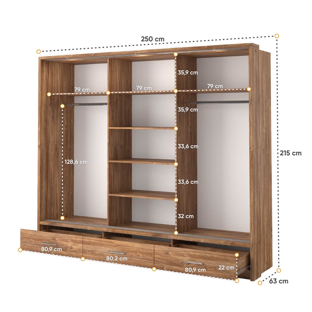 Arti 23 - 3 Sliding Door Wardrobe 250cm - product image 12