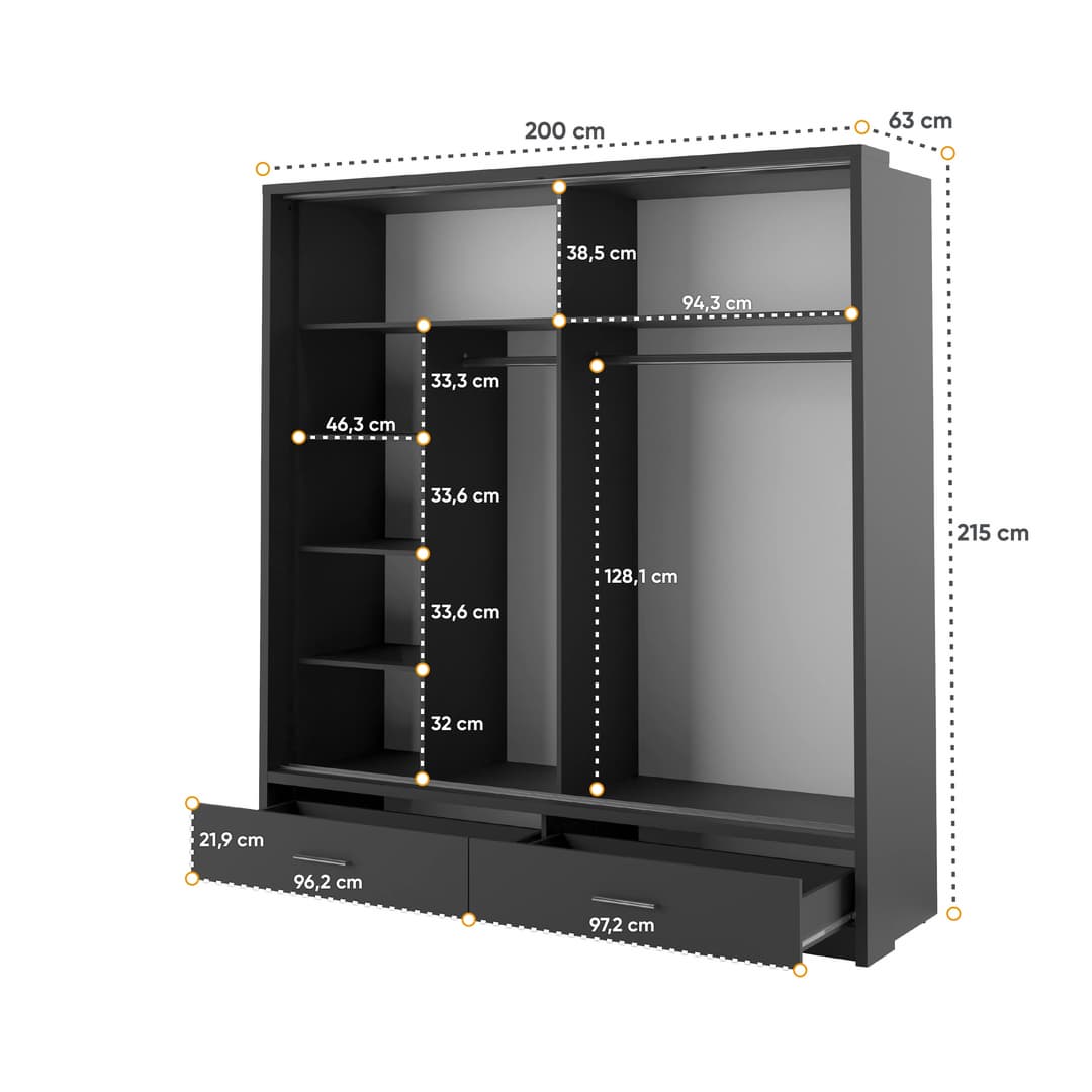 Arti 5 - 2 Sliding Door Wardrobe 200cm - product image 9