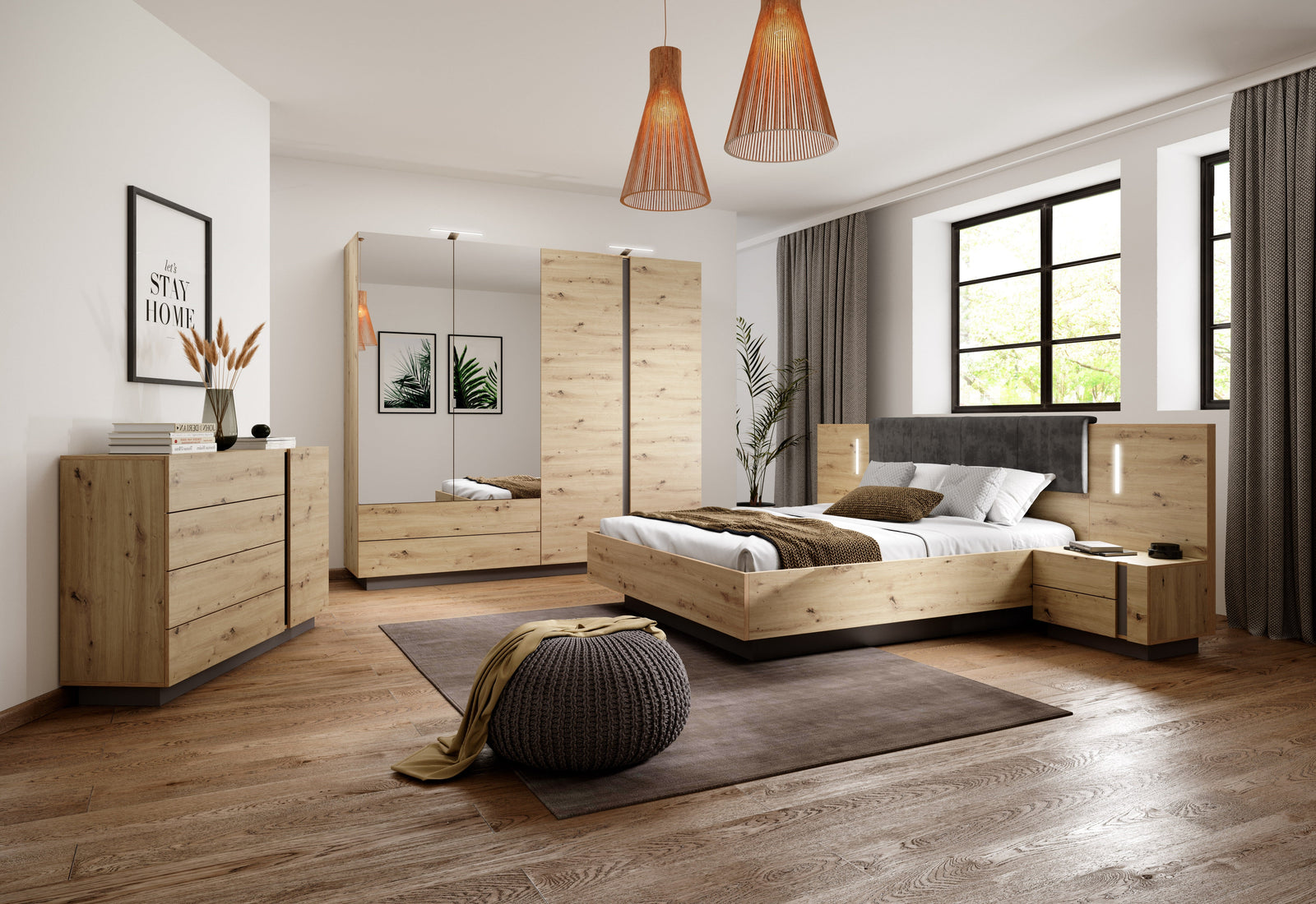 Bed ARCO Oak Artisan / Grey