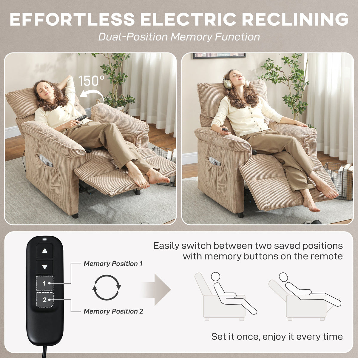 HOMCOM Corduroy Electric Massage Recliner - Brown