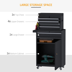 DURHAND Tool Chest 2 in 1 Metal Tool Cabinet Storage Box with 5 Drawers Pegboard Wheels 60x28x104.5cm Black - product image 5