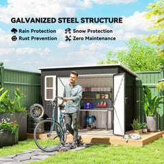 Outsunny 8.5 x 6ft Storage Shed Galvanised Steel Garden Shed, Metal Shed with Foundation Kit, Window, Lockable Wide Doors and