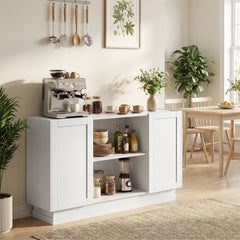 HOMCOM Sideboard Buffet Cabinet, 133 cm Storage Cabinet with 2 Open Shelves, 2 Cupboards and Soft Close Doors, White