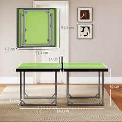 HOMCOM 6ft Table Tennis Table, Ping Pong Table with Net, Foldable and Portable Ping Pong Set for Indoor Outdoor Use, Easy Assemble, Midsize, Green