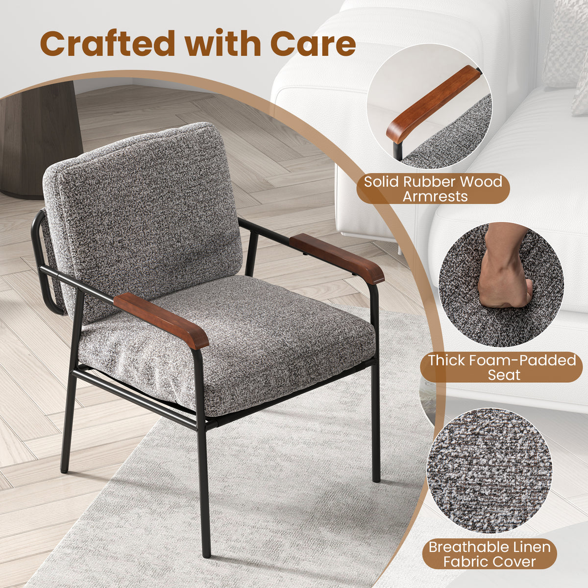 Accent Chair with Back Pillow and Wide Cushioned Seat-Grey