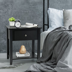 Accent Table Narrow Side End Table with 1 Drawer and Open Storage Shelf-Black