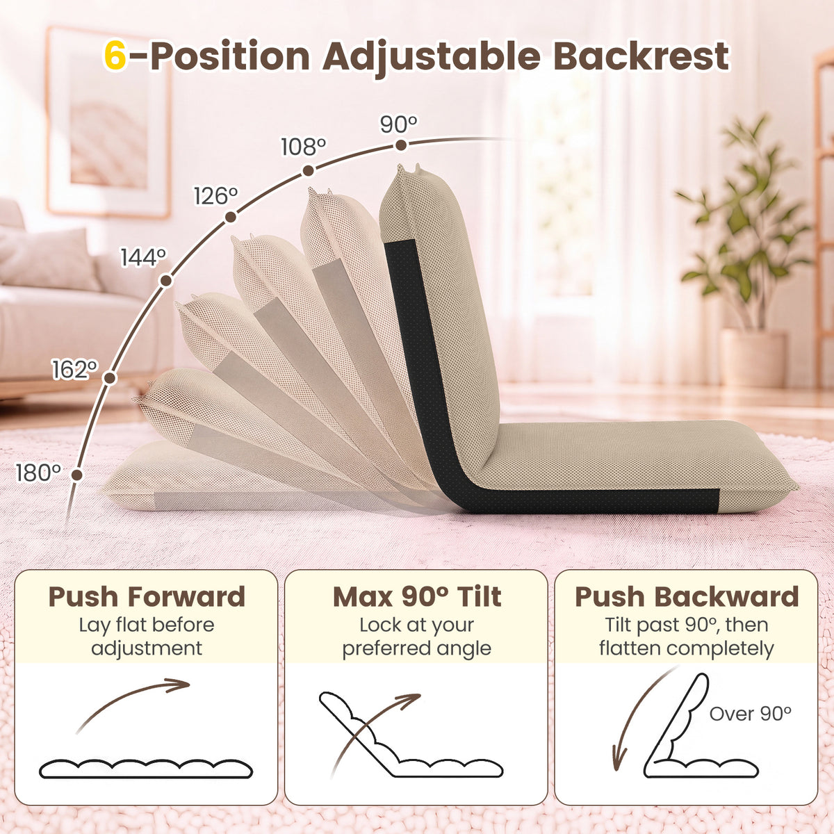 Adjustable Floor Chair with Adjustable Backrest and Sponge Filling-Beige