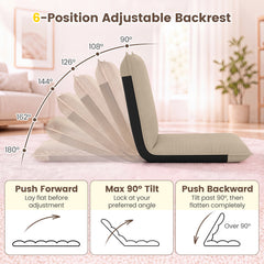 Adjustable Floor Chair with Adjustable Backrest and Sponge Filling-Beige