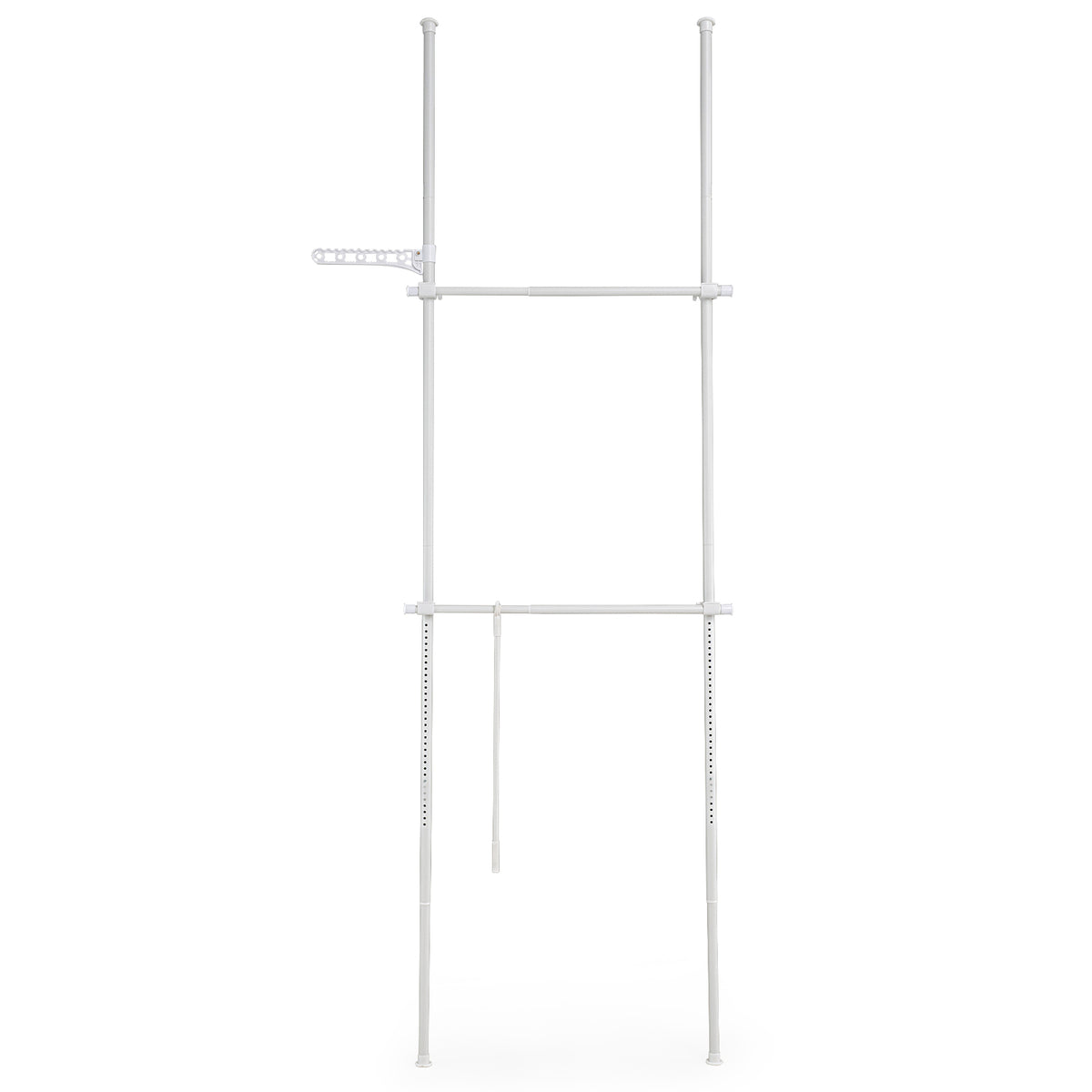 Adjustable Floor to Ceiling Clothes Rack with Double Rods & Folding Drying Rack for Laundry-White