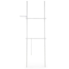 Adjustable Floor to Ceiling Clothes Rack with Double Rods & Folding Drying Rack for Laundry-White