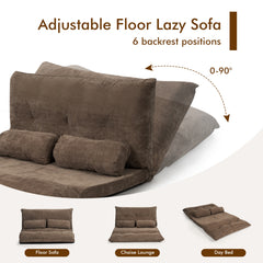 Convertible Floor Sofa Bed with 2 Waist Pillows-Coffee