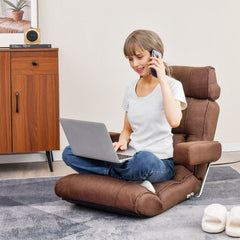 Ergonomic Sofa Lounger Chair with Stepless Adjustment Back-Brown
