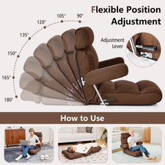 Ergonomic Sofa Lounger Chair with Stepless Adjustment Back-Brown