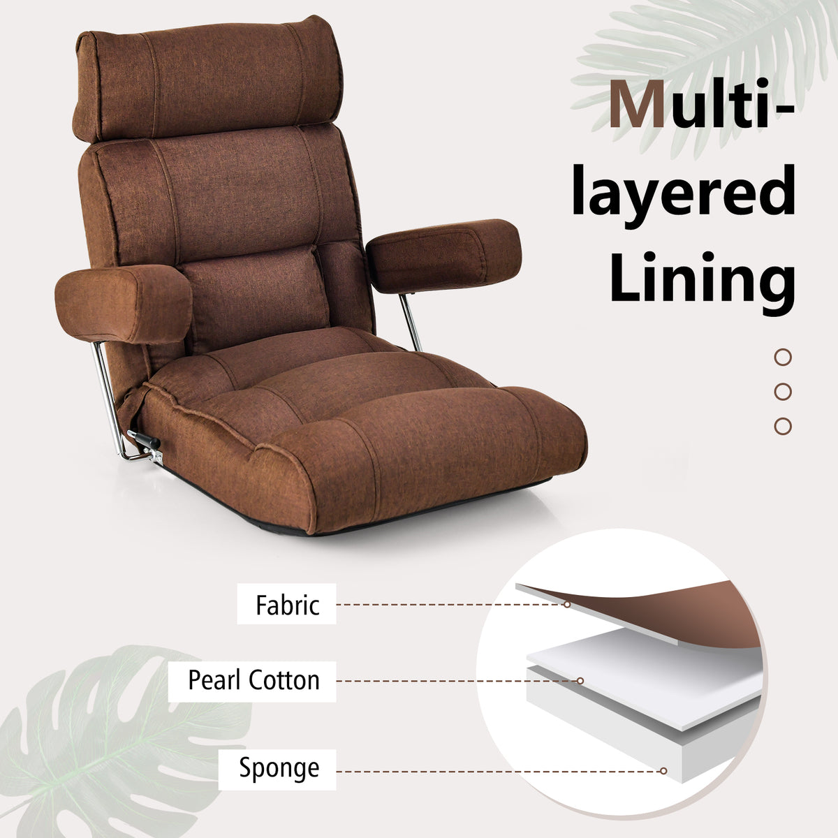 Ergonomic Sofa Lounger Chair with Stepless Adjustment Back-Brown