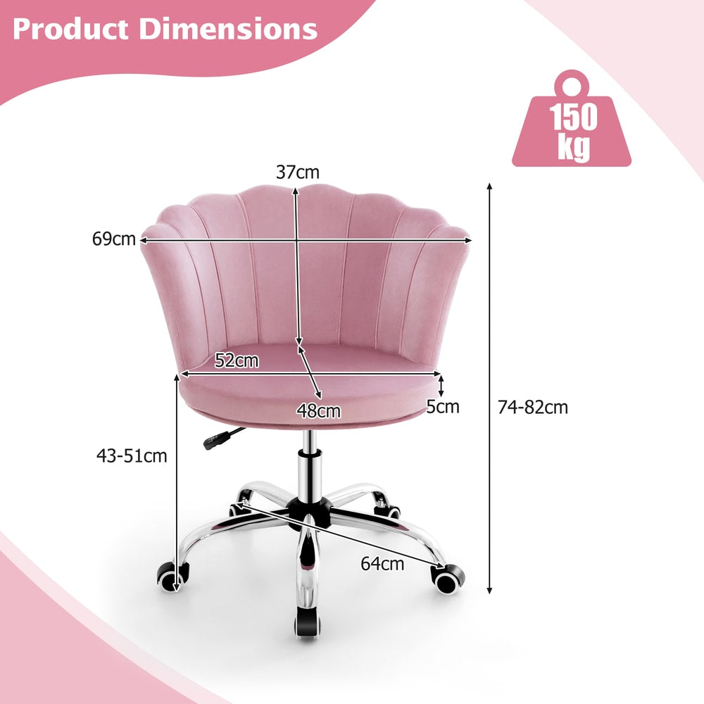 Adjustable Velvet Office Chair with Handle and Universal Wheels in Pink