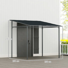Outsunny 2.4 x 2.4 m Wall Mounted Pergola Gazebo with PA Coating Fabric and Metal Frame, UPF30+, Lean to Garden Gazebo, Wind Resistant Outdoor Sun Shade Shelter for Garden, Deck, Dark Grey