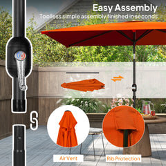 Outsunny 3x2m Garden Parasol Umbrella with Aluminium Pole, Tilt and Crank, Rectangular Outdoor Table Parasol Sun Shade for Patio, Orange