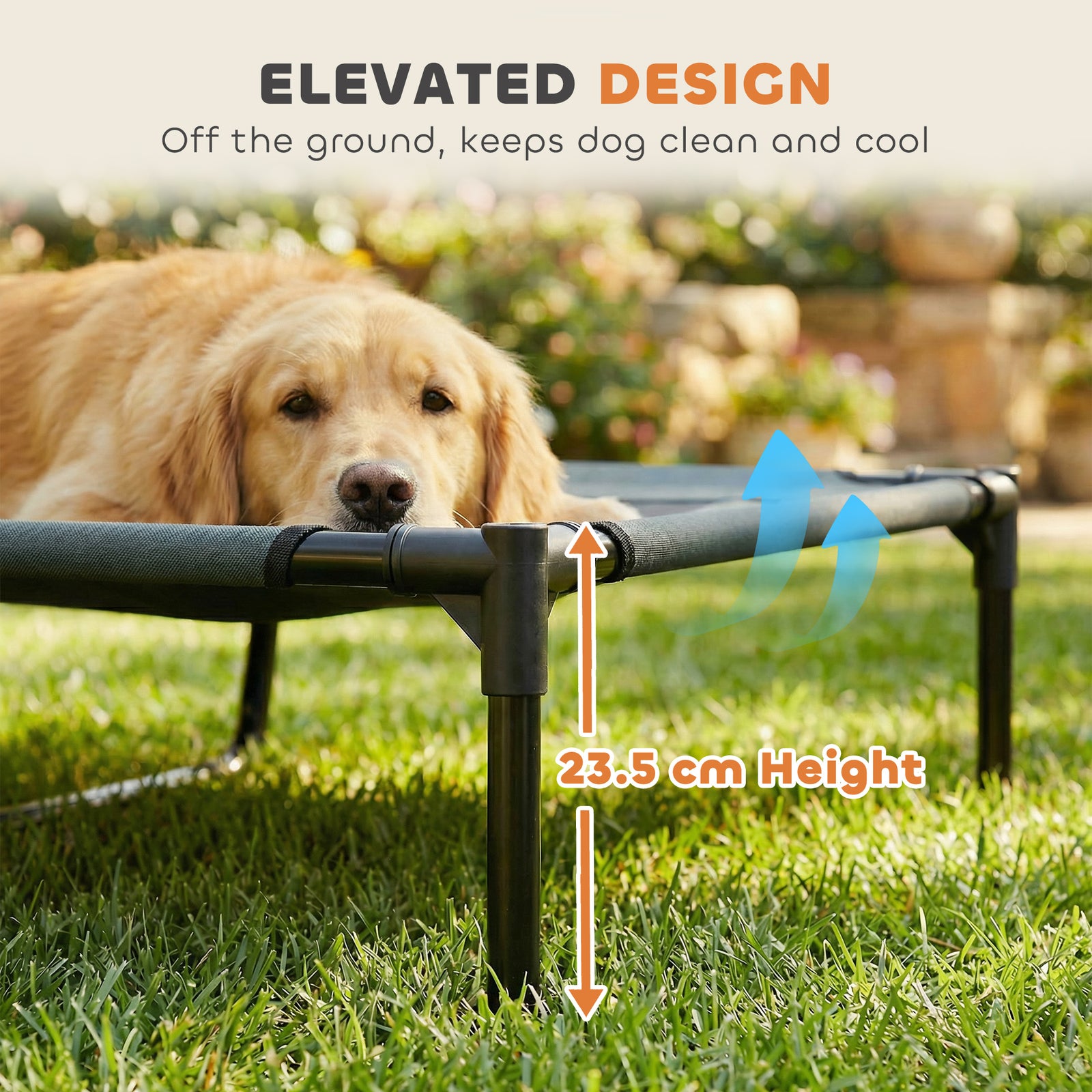 PawHut Outdoor Dog Bed with Removable Canopy, Portable Raised Dog Bed for Camping, Garden & Beach, Water-Resistant UV-Protection Mesh Pet Cot Sun Lounger, for XL Pets, 122 x 92 x 108 cm, Grey